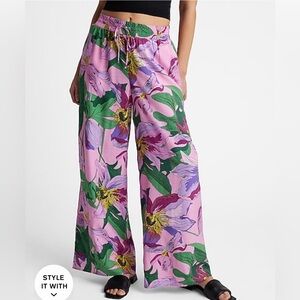 Express Pink Floral Wide Leg Pants